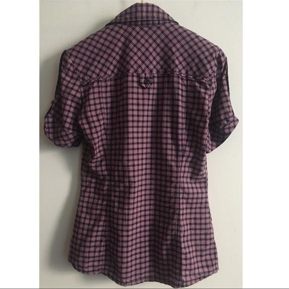 Plaid Fitted V Neck Short Sleeve Button Down Shirt Country Cowboy Cowgirl FiT - Picture 2 of 5